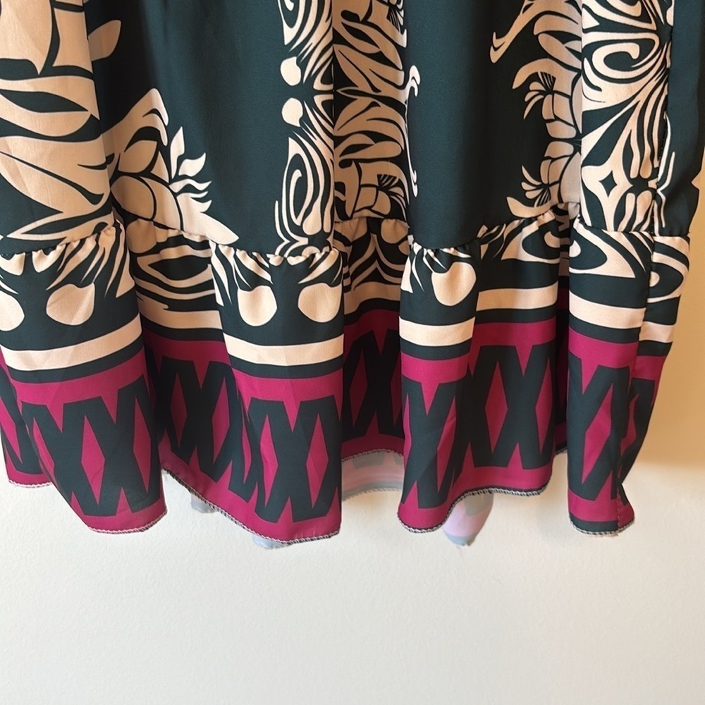 ACANDRIA Long Sleeve Festive Patterned Midi Dress - Picture 5 of 9